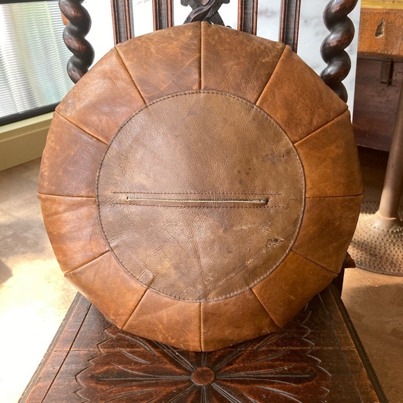 2/2 Vintage  Moroccan Leather Mandala Pillow - Picture 4 of 6